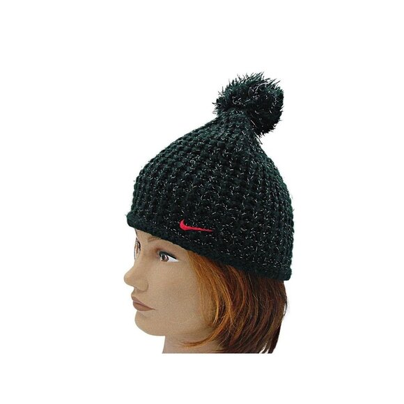 Nike Womens Black Knitted Sparkle Pom Pom Winter Soft Beanie Hat Size 7-16 - Picture 6 of 12